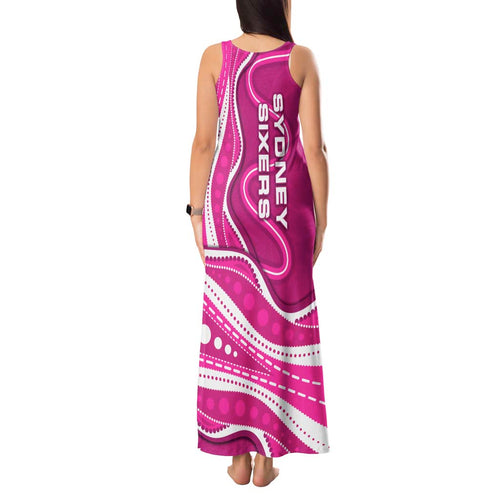 Sydney Sixers Tank Maxi Dress Aboriginal Dot Art Pink White - Tribal Wave Pattern
