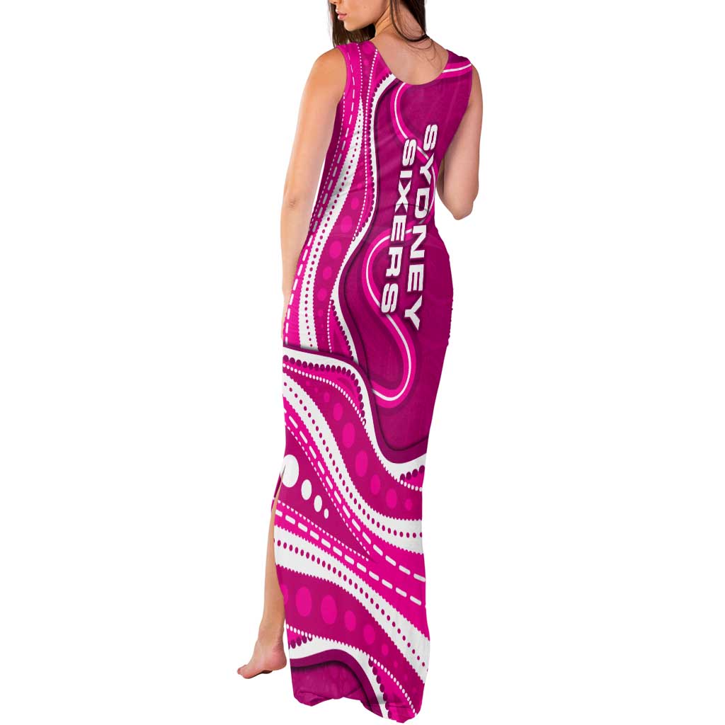 Sydney Sixers Tank Maxi Dress Aboriginal Dot Art Pink White - Tribal Wave Pattern