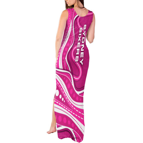Sydney Sixers Tank Maxi Dress Aboriginal Dot Art Pink White - Tribal Wave Pattern