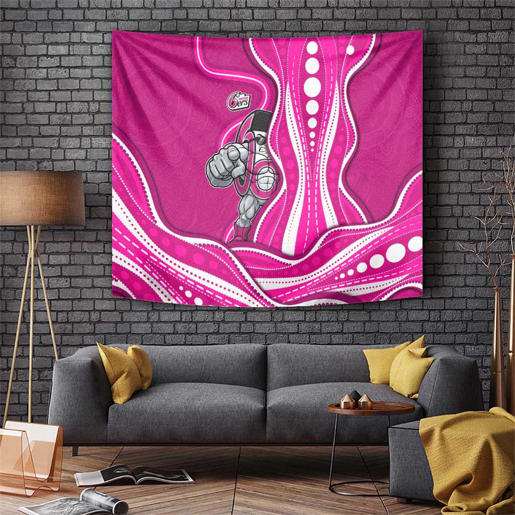 Sydney Sixers Tapestry Aboriginal Dot Art Pink White - Tribal Wave Pattern