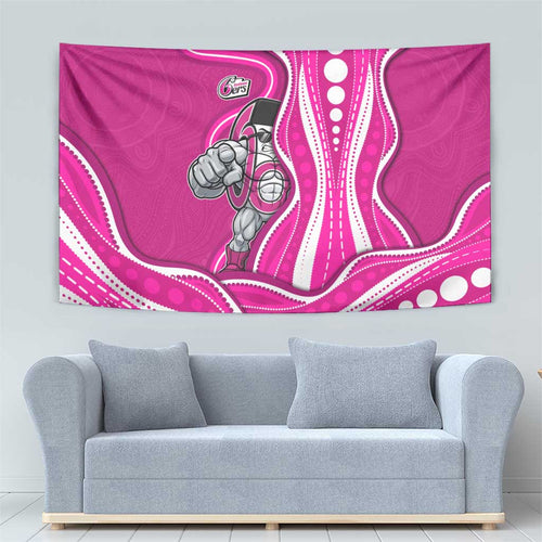 Sydney Sixers Tapestry Aboriginal Dot Art Pink White - Tribal Wave Pattern