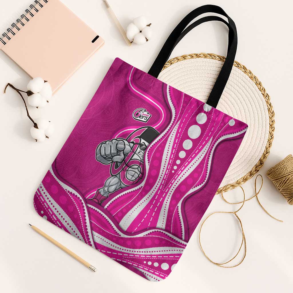 Sydney Sixers Tote Bag Aboriginal Dot Art Pink White - Tribal Wave Pattern