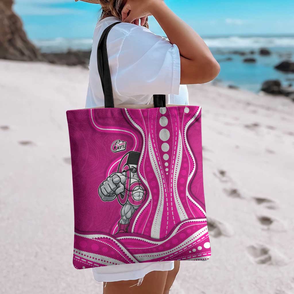 Sydney Sixers Tote Bag Aboriginal Dot Art Pink White - Tribal Wave Pattern