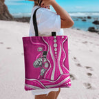 Sydney Sixers Tote Bag Aboriginal Dot Art Pink White - Tribal Wave Pattern