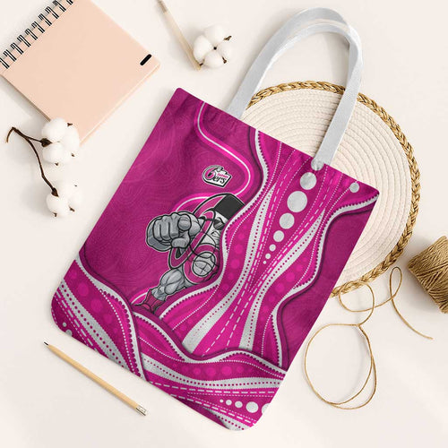 Sydney Sixers Tote Bag Aboriginal Dot Art Pink White - Tribal Wave Pattern