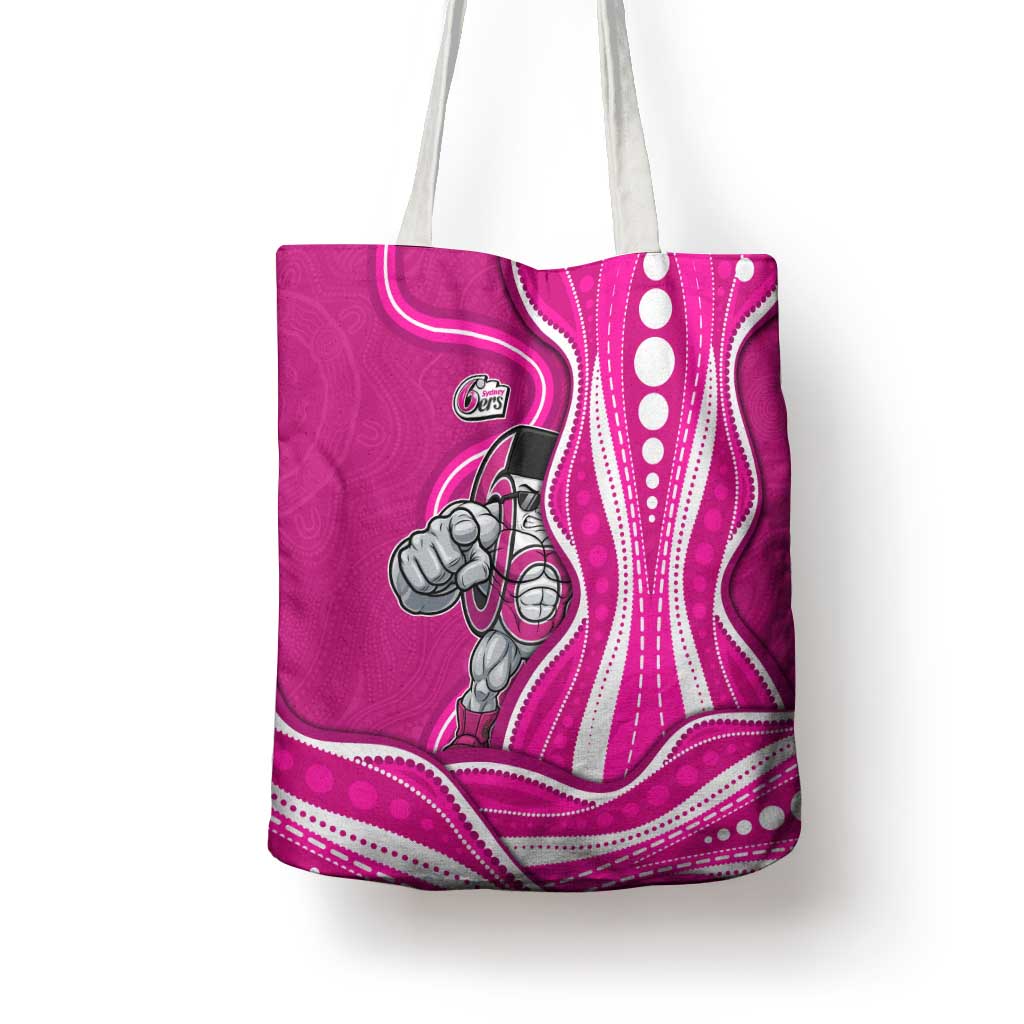 Sydney Sixers Tote Bag Aboriginal Dot Art Pink White - Tribal Wave Pattern