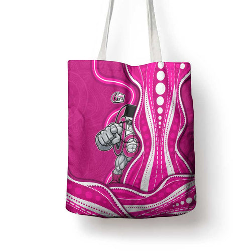 Sydney Sixers Tote Bag Aboriginal Dot Art Pink White - Tribal Wave Pattern