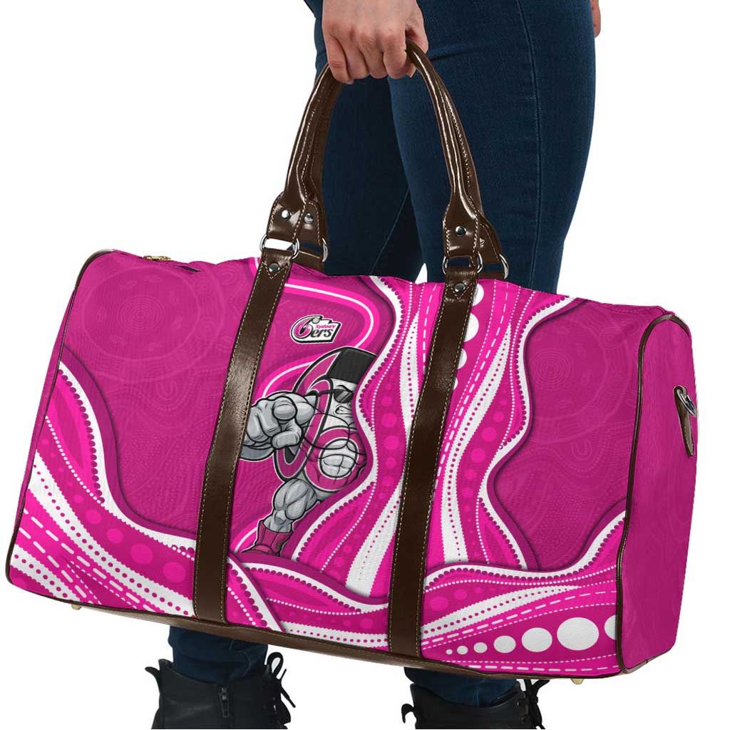 Sydney Sixers Travel Bag Aboriginal Dot Art Pink White - Tribal Wave Pattern