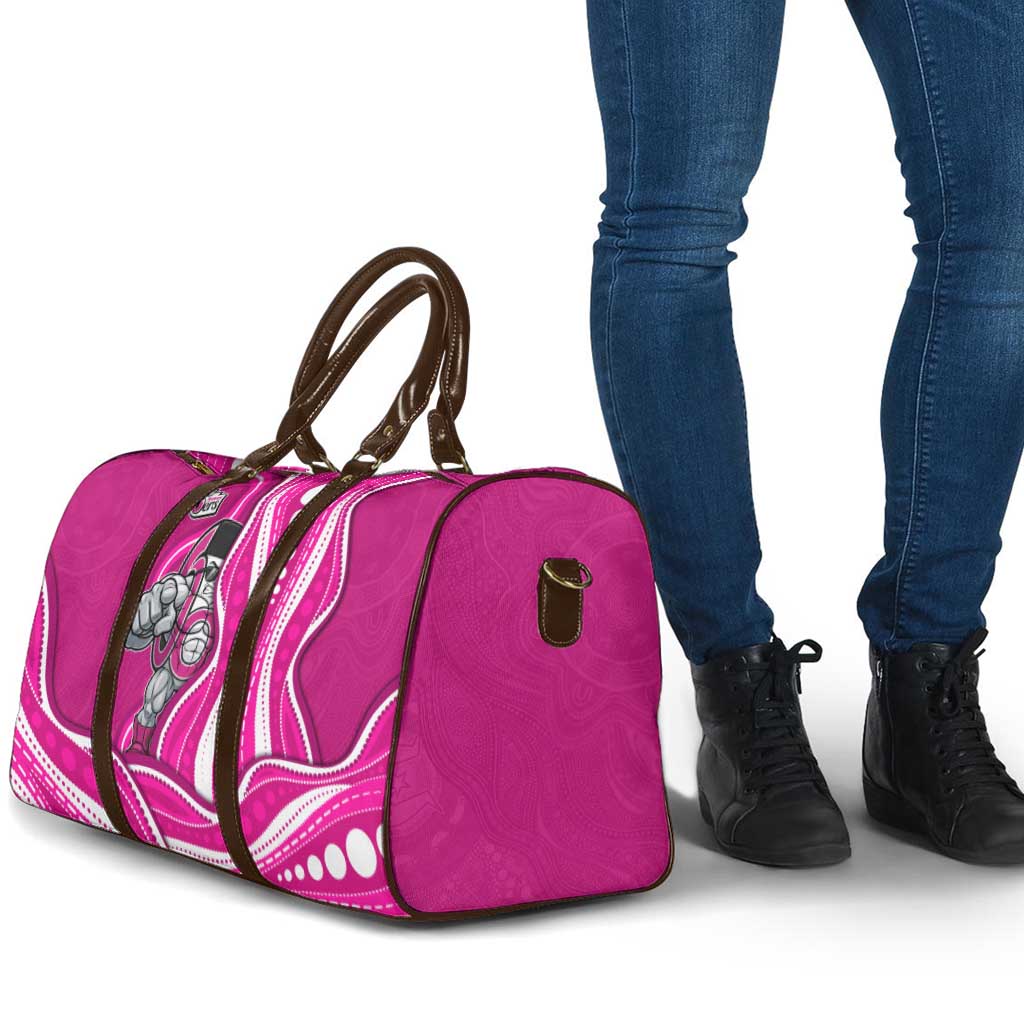 Sydney Sixers Travel Bag Aboriginal Dot Art Pink White - Tribal Wave Pattern