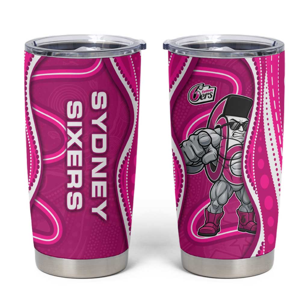 Sydney Sixers Tumbler Cup Aboriginal Dot Art Pink White - Tribal Wave Pattern