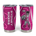 Sydney Sixers Tumbler Cup Aboriginal Dot Art Pink White - Tribal Wave Pattern