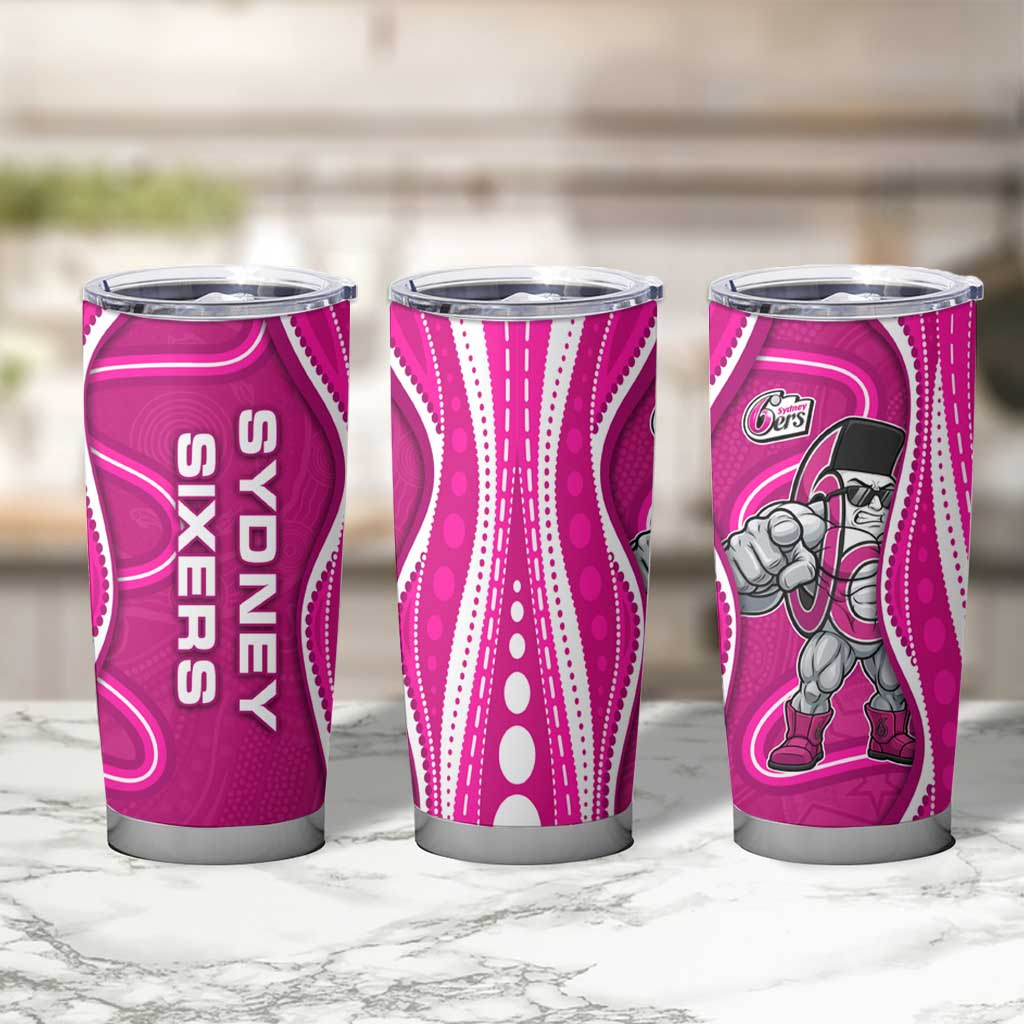 Sydney Sixers Tumbler Cup Aboriginal Dot Art Pink White - Tribal Wave Pattern