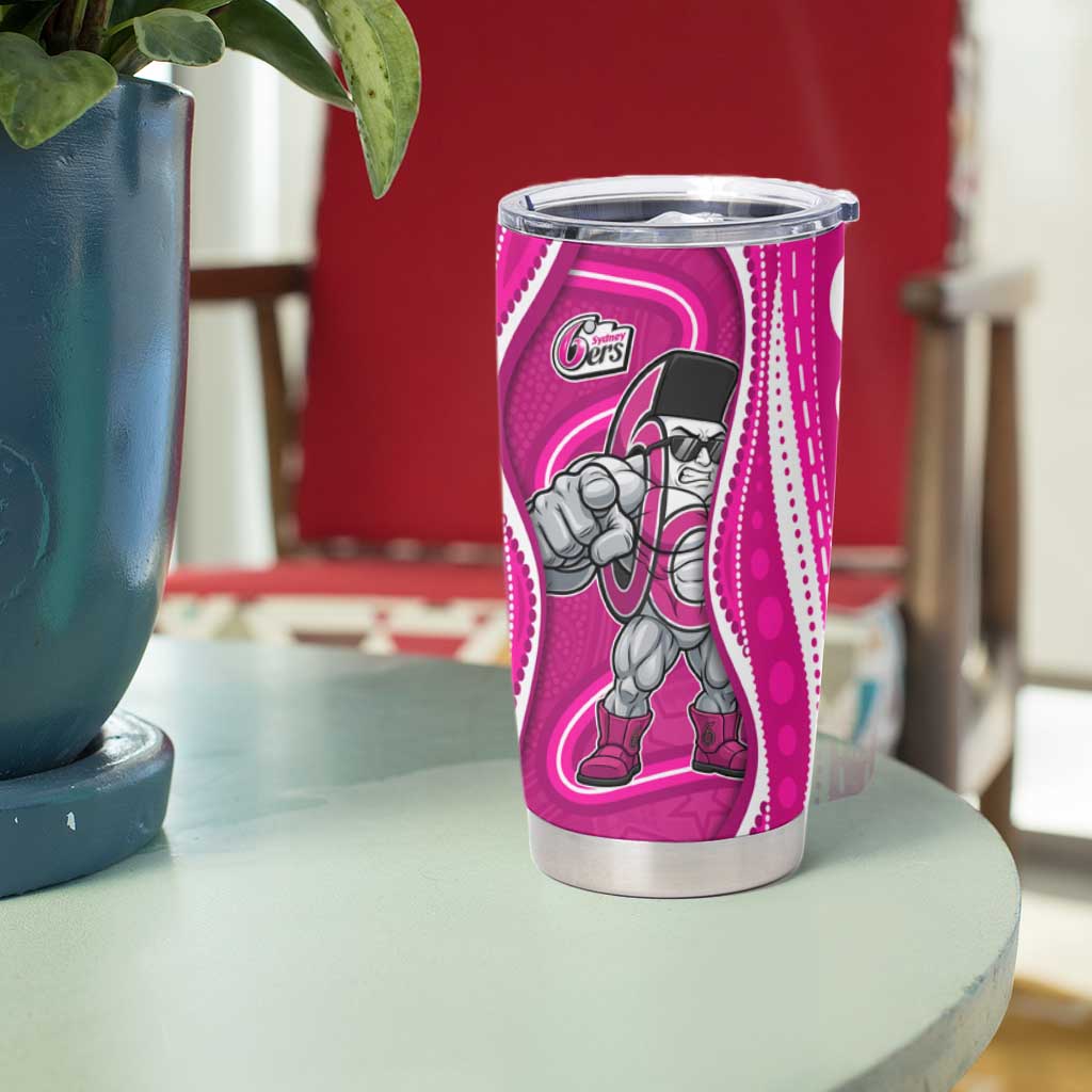 Sydney Sixers Tumbler Cup Aboriginal Dot Art Pink White - Tribal Wave Pattern