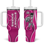Sydney Sixers Tumbler With Handle Aboriginal Dot Art Pink White - Tribal Wave Pattern