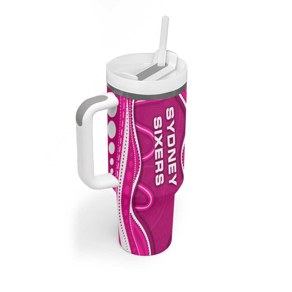 Sydney Sixers Tumbler With Handle Aboriginal Dot Art Pink White - Tribal Wave Pattern