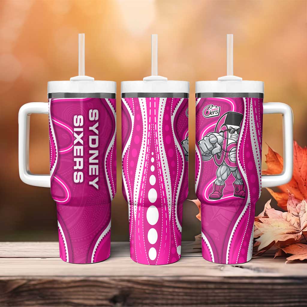 Sydney Sixers Tumbler With Handle Aboriginal Dot Art Pink White - Tribal Wave Pattern