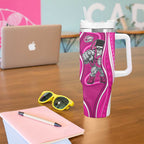 Sydney Sixers Tumbler With Handle Aboriginal Dot Art Pink White - Tribal Wave Pattern