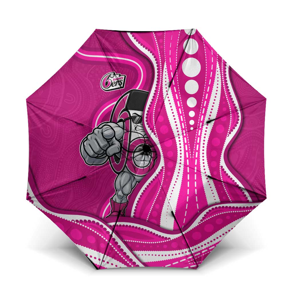 Sydney Sixers Umbrella Aboriginal Dot Art Pink White - Tribal Wave Pattern