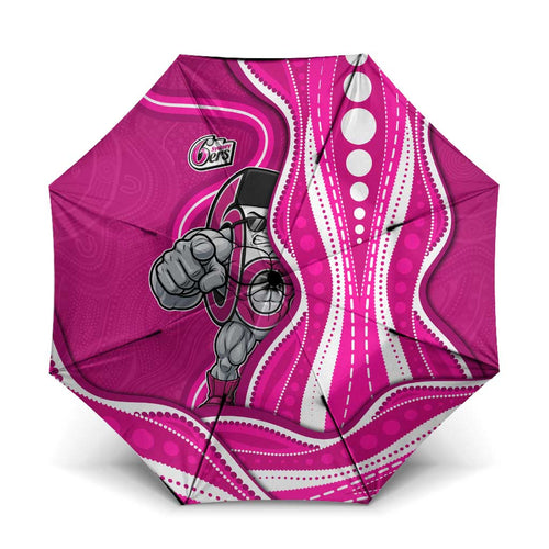 Sydney Sixers Umbrella Aboriginal Dot Art Pink White - Tribal Wave Pattern
