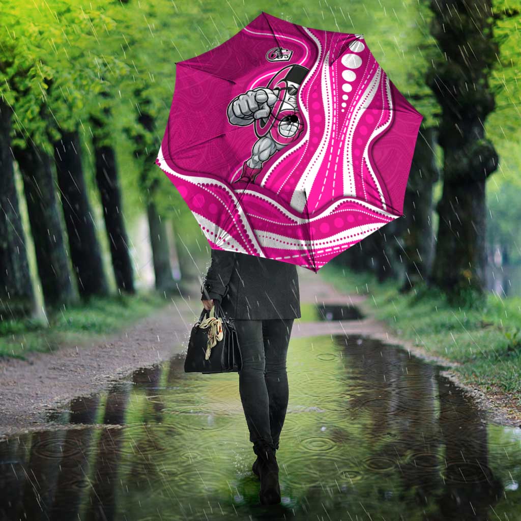 Sydney Sixers Umbrella Aboriginal Dot Art Pink White - Tribal Wave Pattern