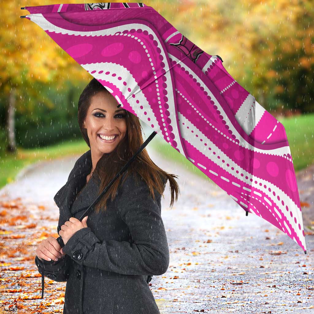 Sydney Sixers Umbrella Aboriginal Dot Art Pink White - Tribal Wave Pattern