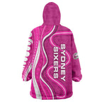 Sydney Sixers Wearable Blanket Hoodie Aboriginal Dot Art Pink White - Tribal Wave Pattern