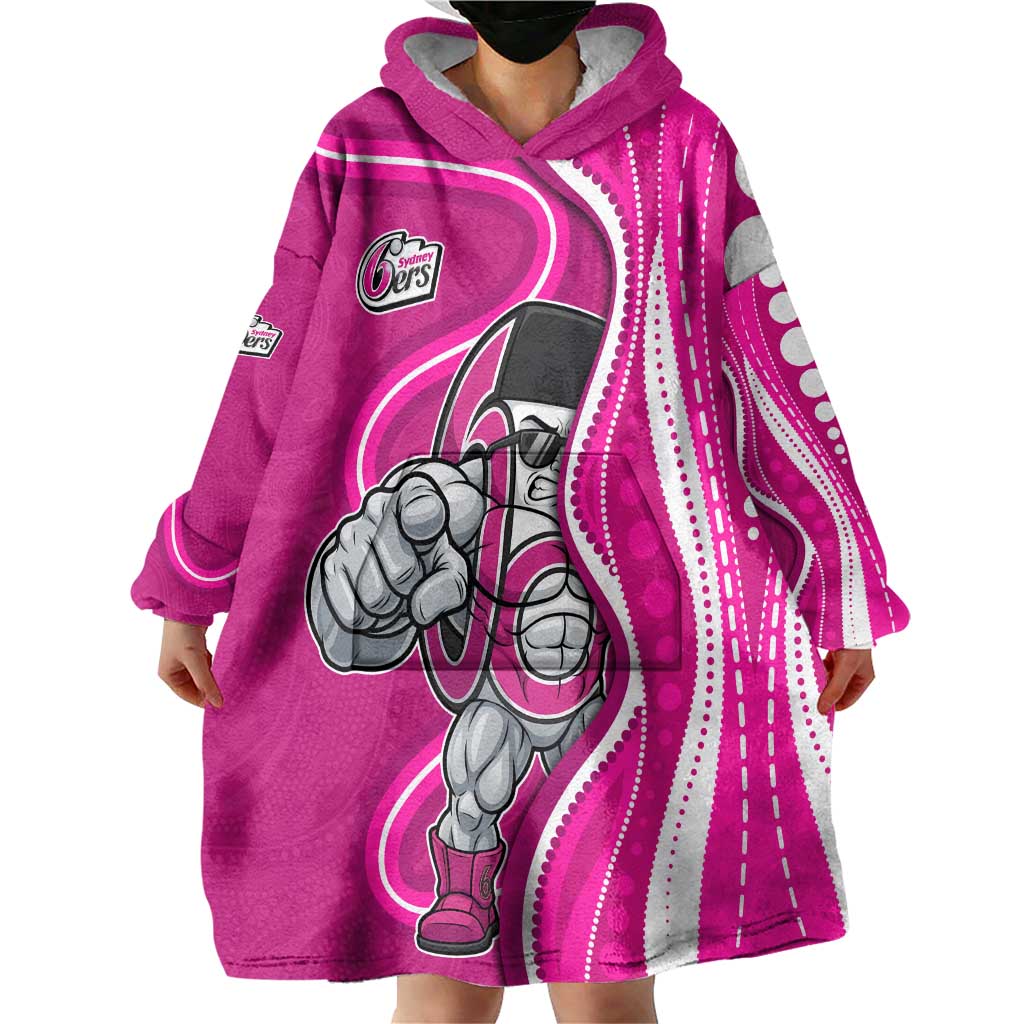 Sydney Sixers Wearable Blanket Hoodie Aboriginal Dot Art Pink White - Tribal Wave Pattern