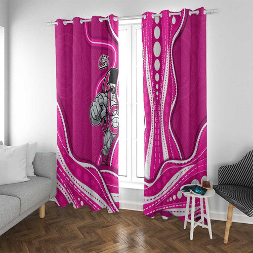 Sydney Sixers Window Curtain Aboriginal Dot Art Pink White - Tribal Wave Pattern