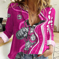 Sydney Sixers Women Casual Shirt Aboriginal Dot Art Pink White - Tribal Wave Pattern