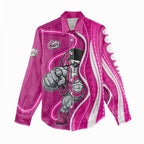 Sydney Sixers Women Casual Shirt Aboriginal Dot Art Pink White - Tribal Wave Pattern