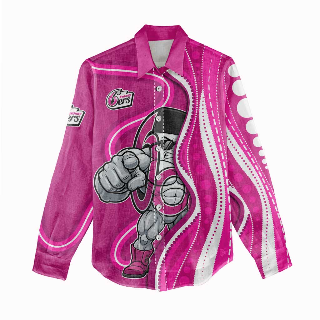 Sydney Sixers Women Casual Shirt Aboriginal Dot Art Pink White - Tribal Wave Pattern