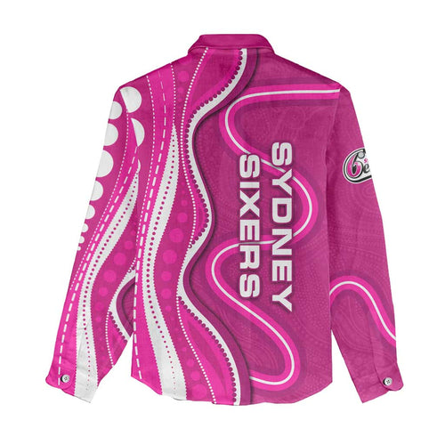 Sydney Sixers Women Casual Shirt Aboriginal Dot Art Pink White - Tribal Wave Pattern
