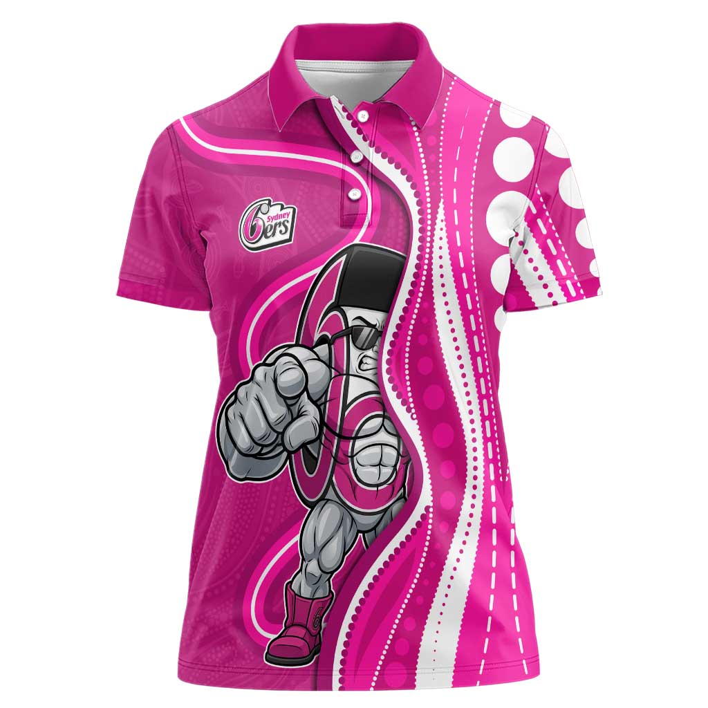 Sydney Sixers Women Polo Shirt Aboriginal Dot Art Pink White - Tribal Wave Pattern