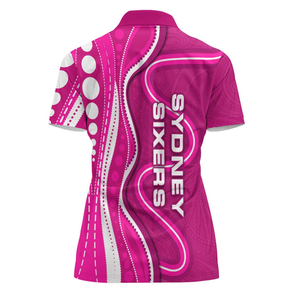 Sydney Sixers Women Polo Shirt Aboriginal Dot Art Pink White - Tribal Wave Pattern