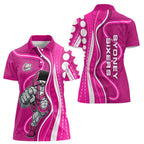 Sydney Sixers Women Polo Shirt Aboriginal Dot Art Pink White - Tribal Wave Pattern