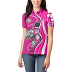 Sydney Sixers Women Polo Shirt Aboriginal Dot Art Pink White - Tribal Wave Pattern