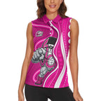 Sydney Sixers Women Sleeveless Polo Shirt Aboriginal Dot Art Pink White - Tribal Wave Pattern