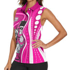 Sydney Sixers Women Sleeveless Polo Shirt Aboriginal Dot Art Pink White - Tribal Wave Pattern