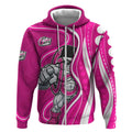 Sydney Sixers Zip Hoodie Aboriginal Dot Art Pink White - Tribal Wave Pattern