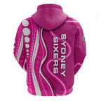 Sydney Sixers Zip Hoodie Aboriginal Dot Art Pink White - Tribal Wave Pattern