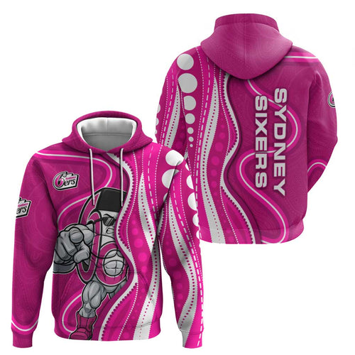 Sydney Sixers Zip Hoodie Aboriginal Dot Art Pink White - Tribal Wave Pattern