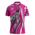 Sydney Sixers Zipper Polo Shirt Aboriginal Dot Art Pink White - Tribal Wave Pattern