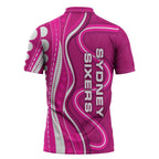 Sydney Sixers Zipper Polo Shirt Aboriginal Dot Art Pink White - Tribal Wave Pattern