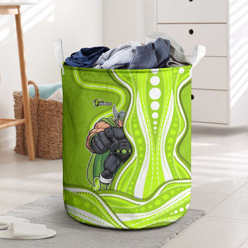 Sydney Thunder Laundry Basket Aboriginal Dot Art Green White - Tribal Wave Pattern