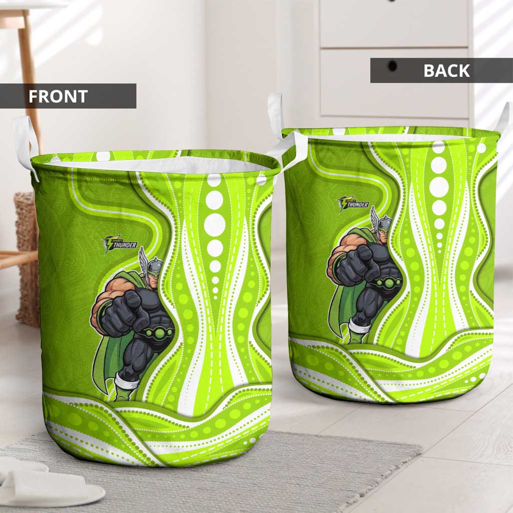 Sydney Thunder Laundry Basket Aboriginal Dot Art Green White - Tribal Wave Pattern