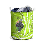 Sydney Thunder Laundry Basket Aboriginal Dot Art Green White - Tribal Wave Pattern