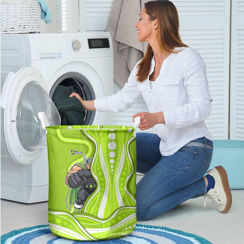 Sydney Thunder Laundry Basket Aboriginal Dot Art Green White - Tribal Wave Pattern