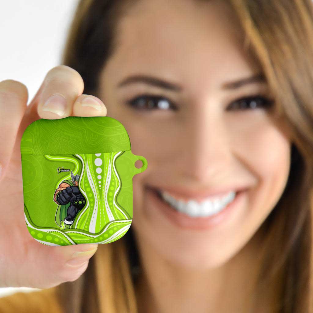 Sydney Thunder AirPods Case Aboriginal Dot Art Green White - Tribal Wave Pattern