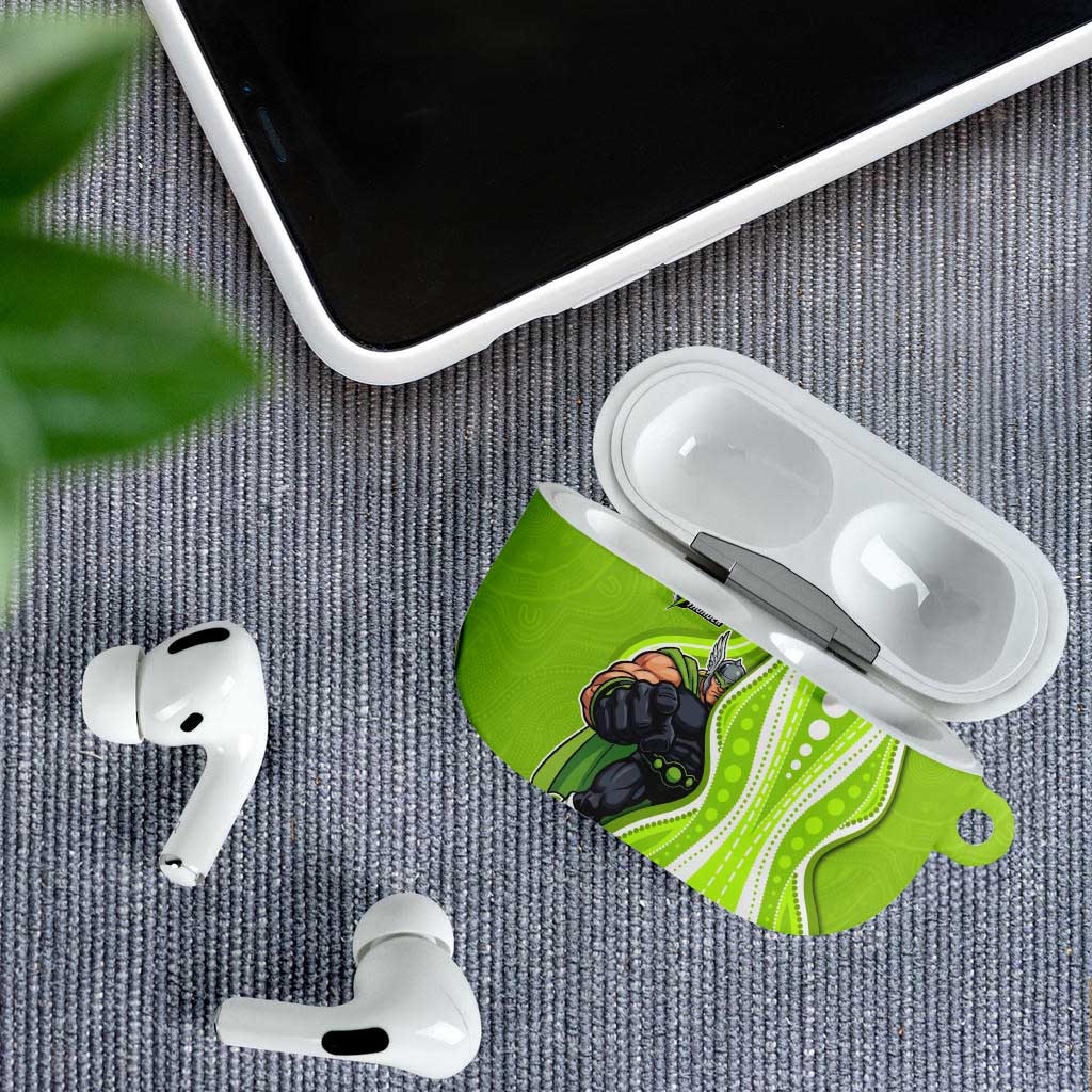 Sydney Thunder AirPods Case Aboriginal Dot Art Green White - Tribal Wave Pattern