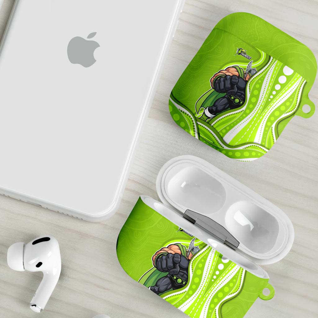 Sydney Thunder AirPods Case Aboriginal Dot Art Green White - Tribal Wave Pattern